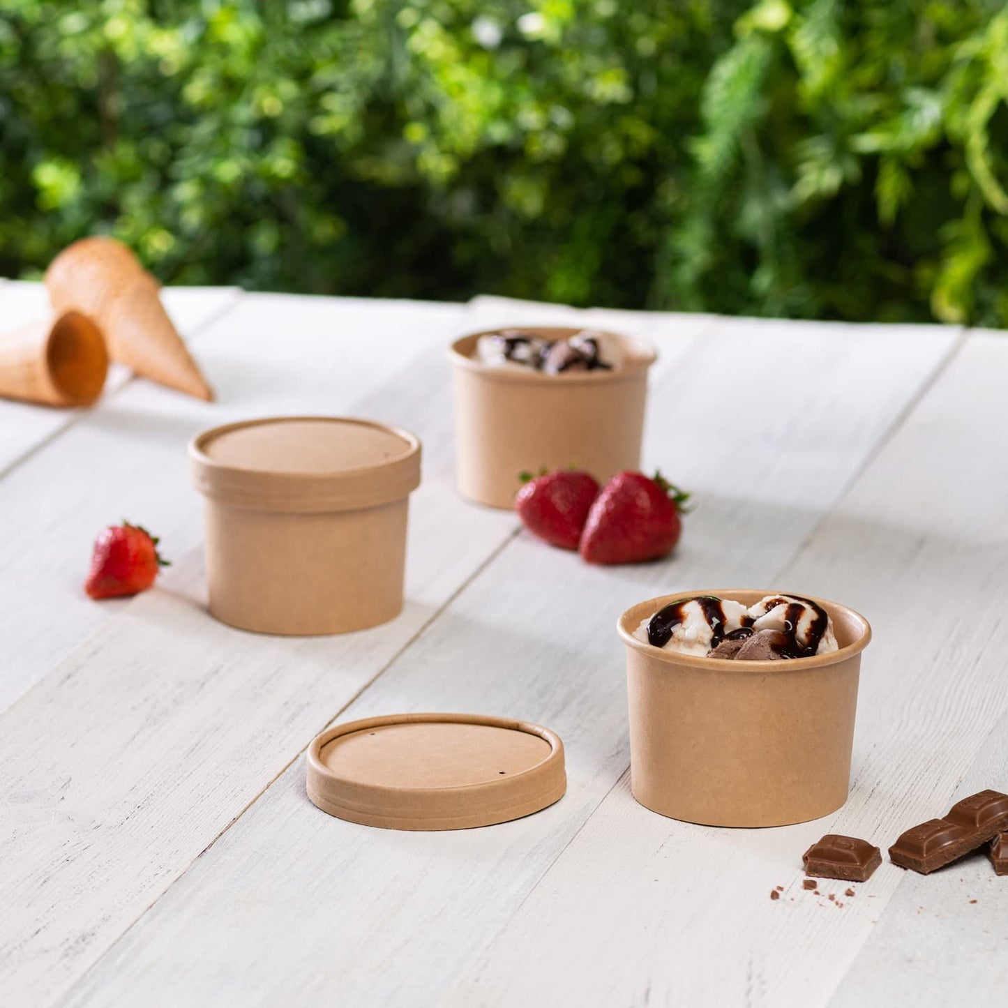 [12 oz. - 25 Count Kraft Paper Food Containers with Vented Lids - To Go Hot Soup Bowls, Disposable Ice Cream Cups, Ideal for Hot and Cold Foods - (Formerly Comfy Package)