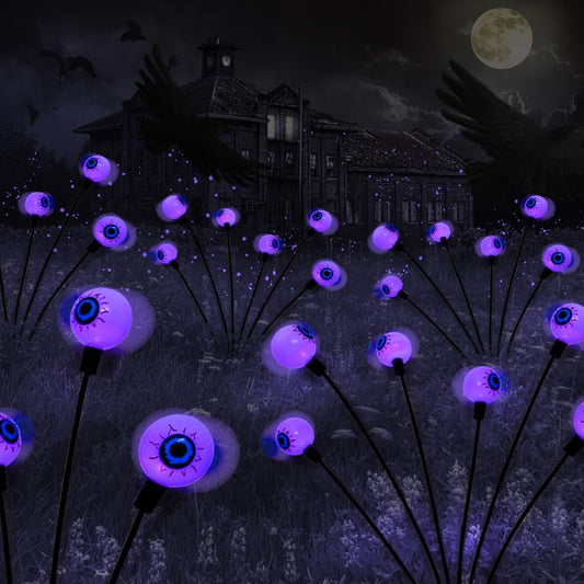 2PACK Scary Eyeballs Solar Garden Light Halloween Decorations Outdoor,Swaying Firefly with 12LED Purple Spooky Eyes Lights-Waterproof Ornaments Solar Halloween Lights for Lawn, Patio, Party Decor