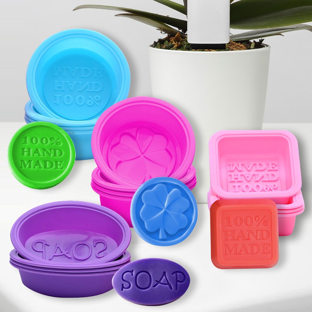 20 Pcs Silicone Soap Making Molds, Square Round Oval Shaped, FineGood Soft Cupcake Muffin Baking Pan for DIY Homemade Craft, Food Grade - Pink, Blue, Rose Red, Purple
