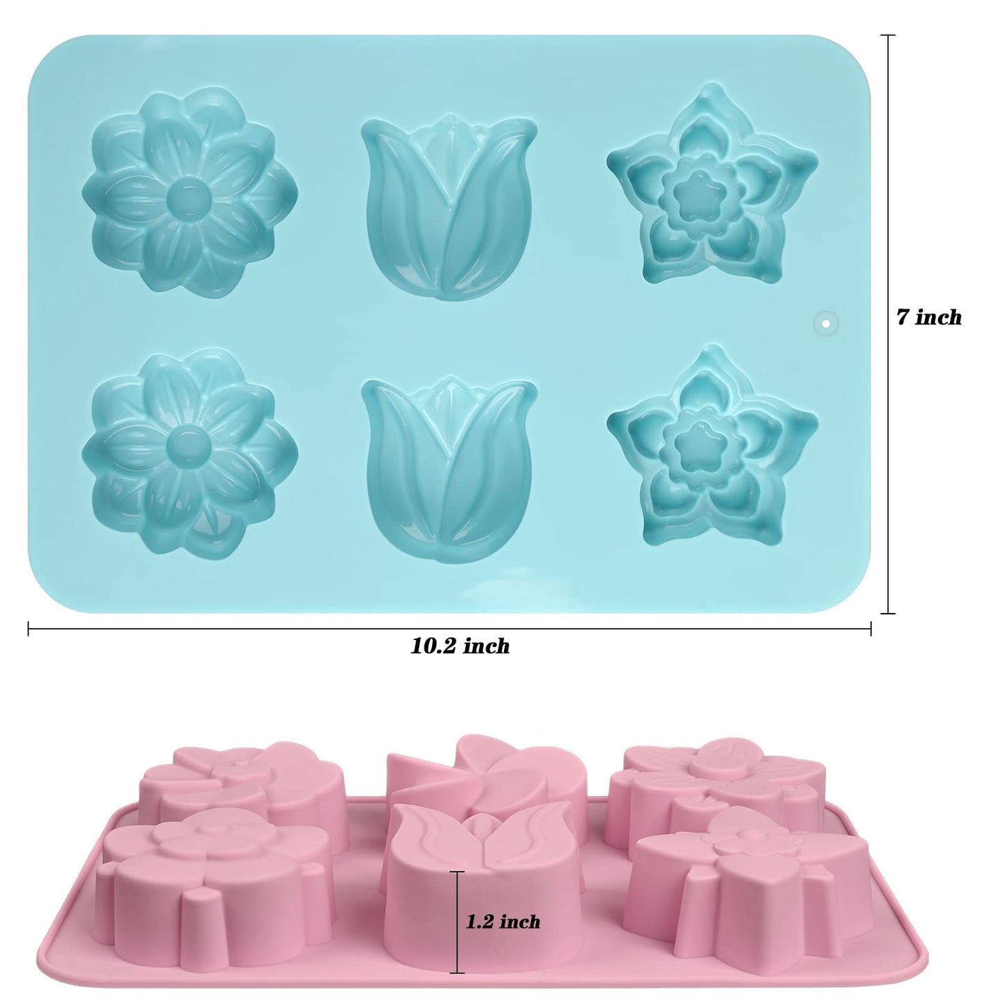 Sakolla 6-Cavity Flower Soap Molds Silicone, 2 Pack Tulip Different Flower Shapes Silicone Molds for Soap, Lotion Bar, Bath Bombs, Chocolate, Candy Baking Molds Jelly, Ice Cube Tray