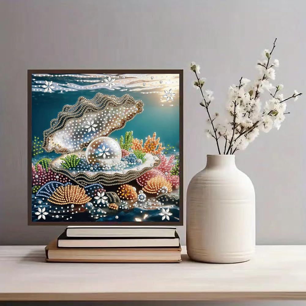 ZQEATRY Shell Pearls Special Shape Diamond Art Kits for Adults,5D Diamond Painting Kits for Beginner,DIY Diamond Crystal Rhinestones Gem Art Kits for Home Wall Decor 11.8 X 11.8inch