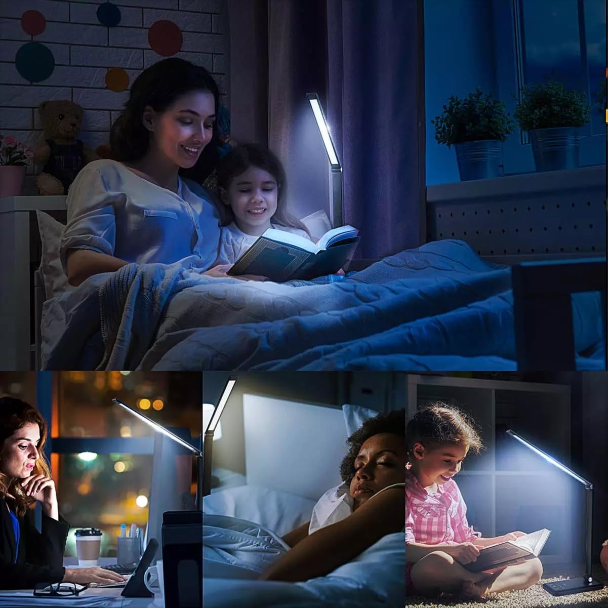 JOSTIC LED Desk Lamp with Wireless Charger, USB Charging Port, 10 Brightness, 5 Color Modes, Desk Lamps for Home Office, Dimmable Table Lamp Eye Caring Reading Light, Touch Control, Auto Timer, Black