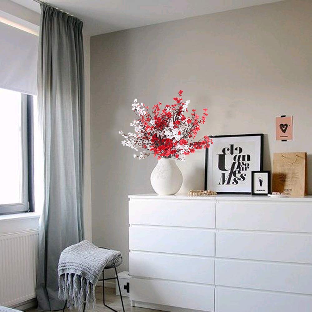 Babys Breath Artificial Flowers 6 Bundles White Fake Silk Flowers Faux Gypsophila Bouquets Real Touch Fake Flowers Bulk for Home Decor DIY Wedding Party Table Centerpieces Decor