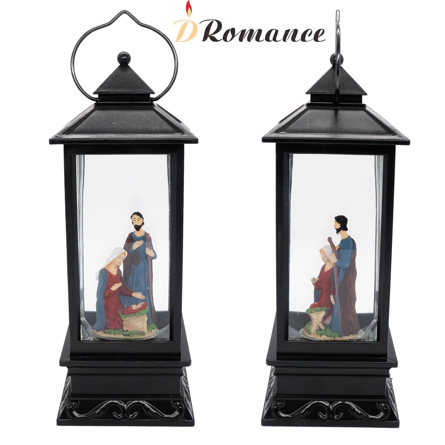 Nativity Music Snow Globe Lantern with Timer Battery Operated & USB Powered Lighted Singing Snow Globe Lamp Spinning Water Swirling Glitters Christmas Decor 4" x 4" x 12"