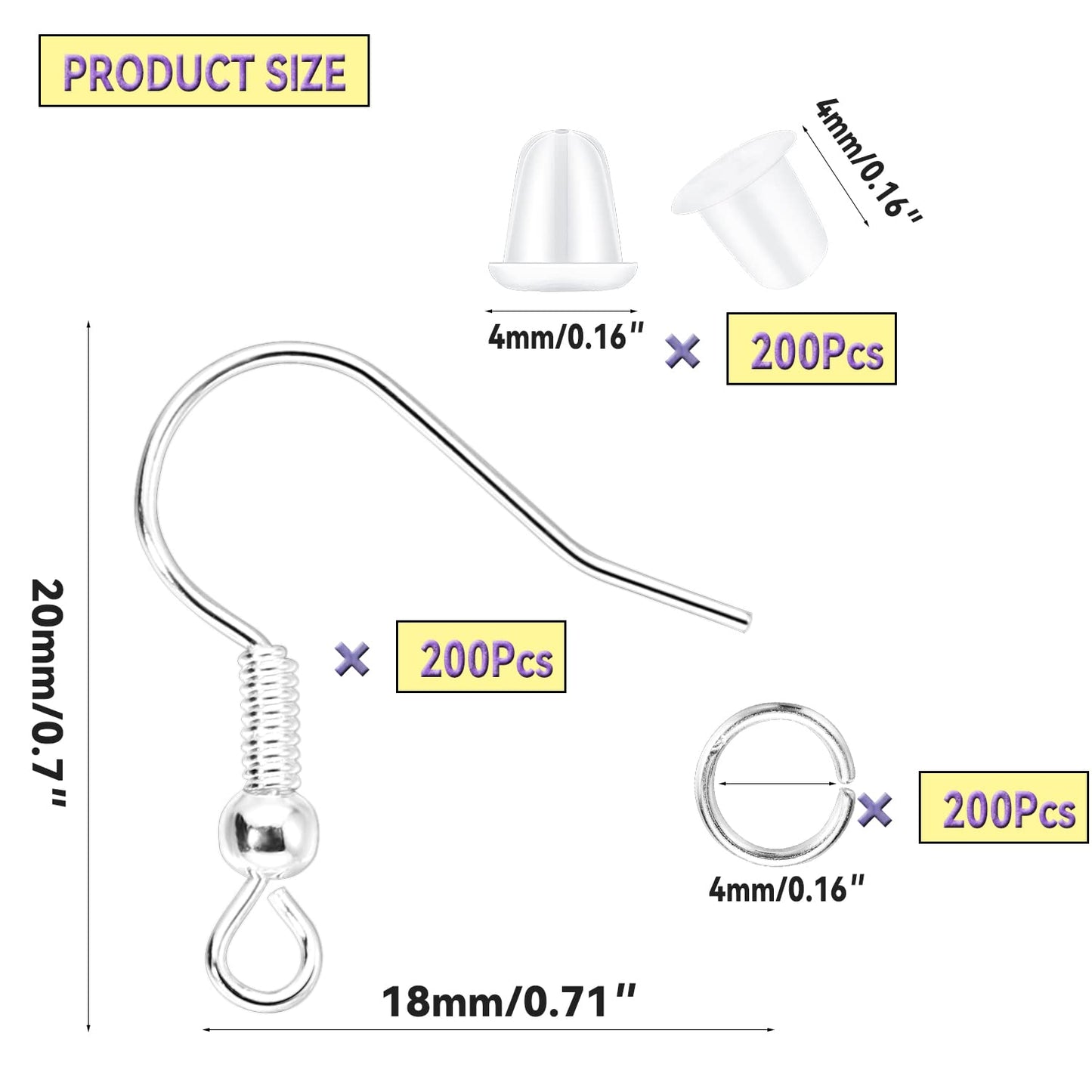 600Pcs Hypoallergenic Earring Hooks, Silver Earring Making Kit, Supplies with Earring Backs and Jump Rings for Jewelry Making (Silver)