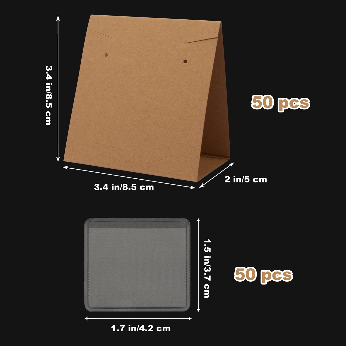 Temlum 50 Pcs Standing Jewelry Cards with Necklace Pouch, Earring Holder Cards Earring Cards for Selling Necklace Earring Packaging for Small Business Jewelry Packaging Supplies