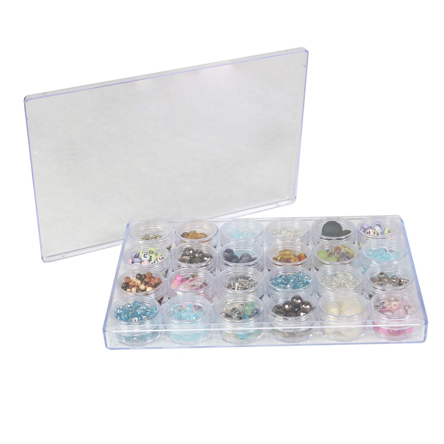 Everything Mary Large Plastic Bead Storage Organizer Box, 24 Jars - Container for Beads & Supplies - Organizers for Craft, Art, & Painting - Plastic Container Case For Organization