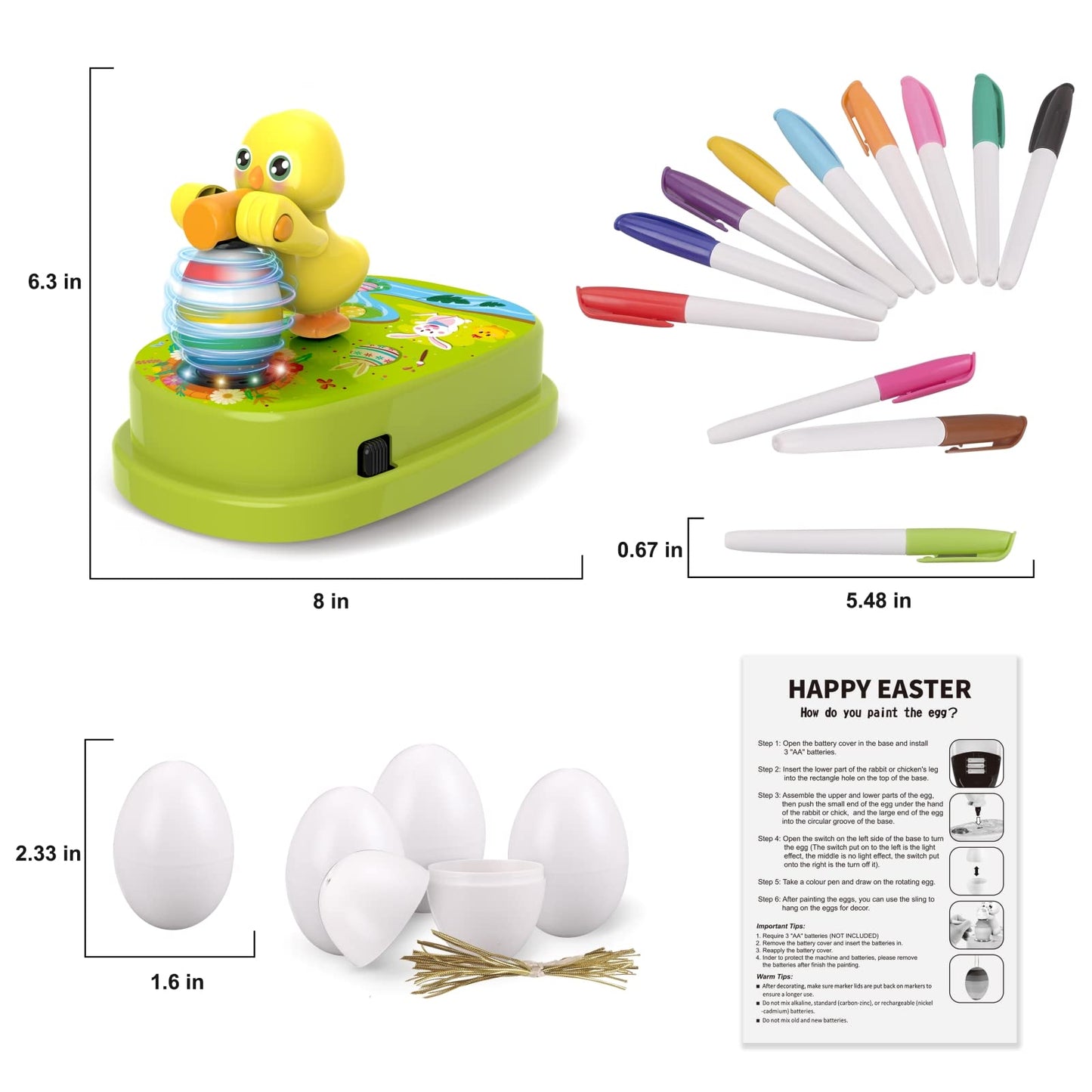 Easter Egg Decorating Kit, Easter Egg Dye Kit Egg Decorating Spinner with 12 Dying Markers 30 Plastic Easter Eggs and Slings, Easter Basket Stuffers Easter Gifts for Kids