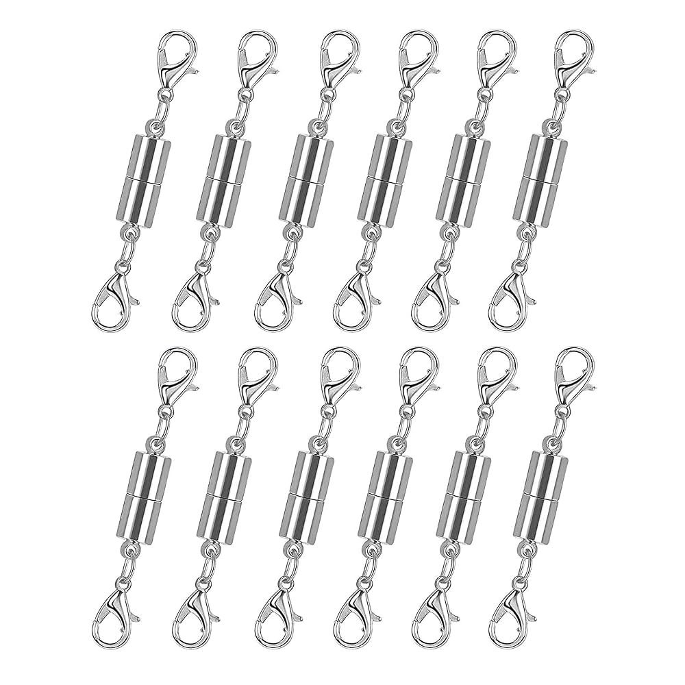 12 Pack Magnetic Necklace Clasps and Closures. Necklace Jewelry Extender with Strong Magnet. for Jewelry Necklace Bracelet Making. Gold and Silver Plating (12Pcs | Silver Cylinder)