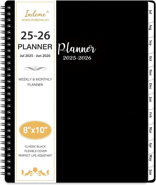 2025-2026 Planner - Planner 2025-2026 Weekly and Monthly, Jul. 2025 - Jun. 2026, 8" x 10", with Tabs, Thick Paper, Spiral Binding, Classic Black