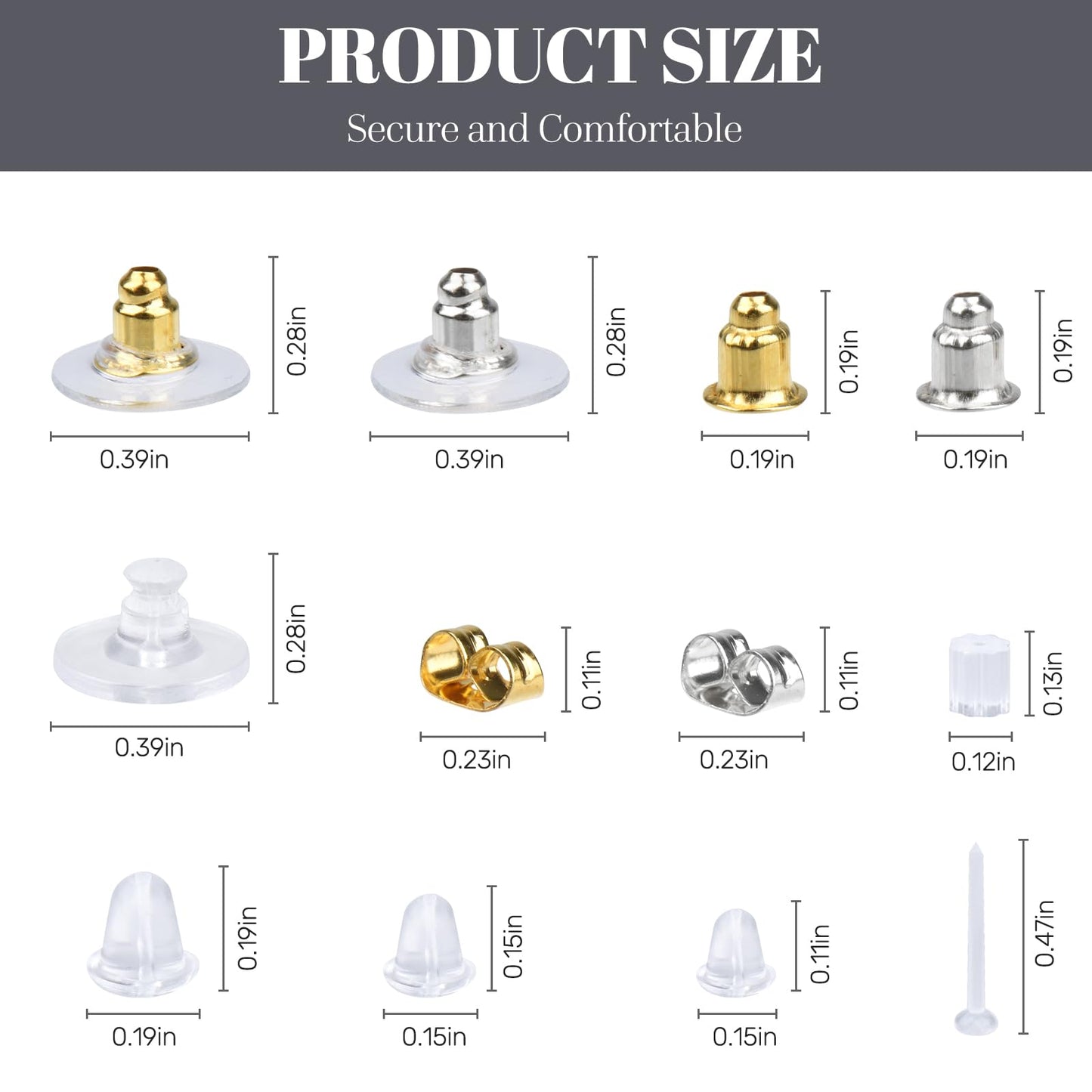 12 Styles Silicone Earring Backs for Studs/Droopy Ears/Heavy Earring, Clear Plastic Earrings 600Pcs Clear Soft Hypoallergenic Plastic Rubber Metal Backs Replacements Backings Clutch Stoppers