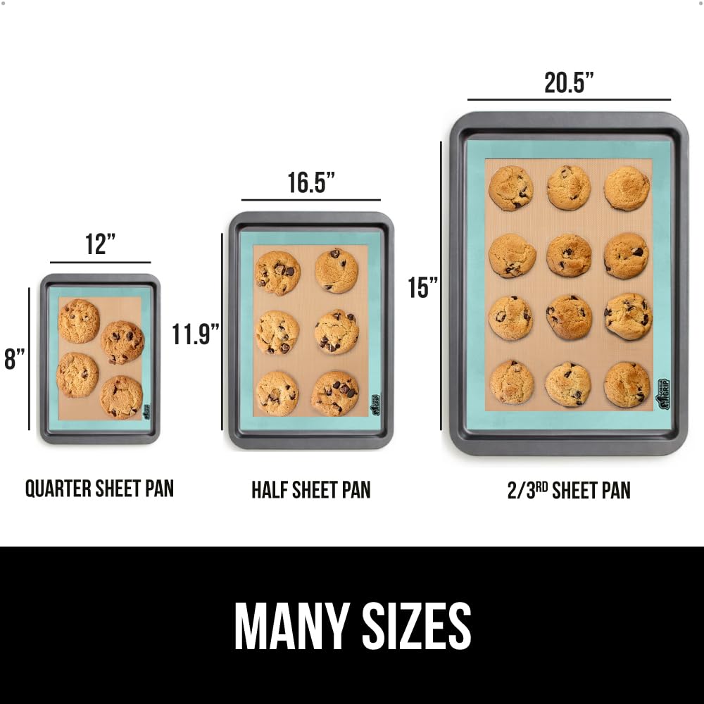 GORILLA GRIP Food Grade Reusable Nonstick Silicone Baking Mat, Oven Safe Cookie Sheet Liners, Up to 500 Degrees, No Mess Easy Clean Pastry Mats, Kitchen Essentials, 11.75x8.25 Quarter Sheet, 2PK, Mint