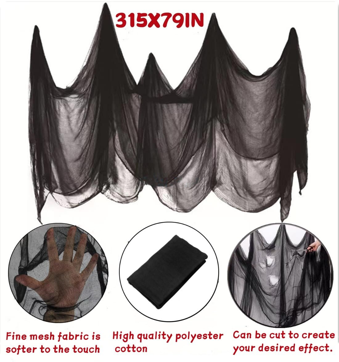 Niurui Halloween Black Creepy Cloth 315 x 79 inch Spooky Halloween Decoration for Haunted Houses Outdoor Nativity Scenes