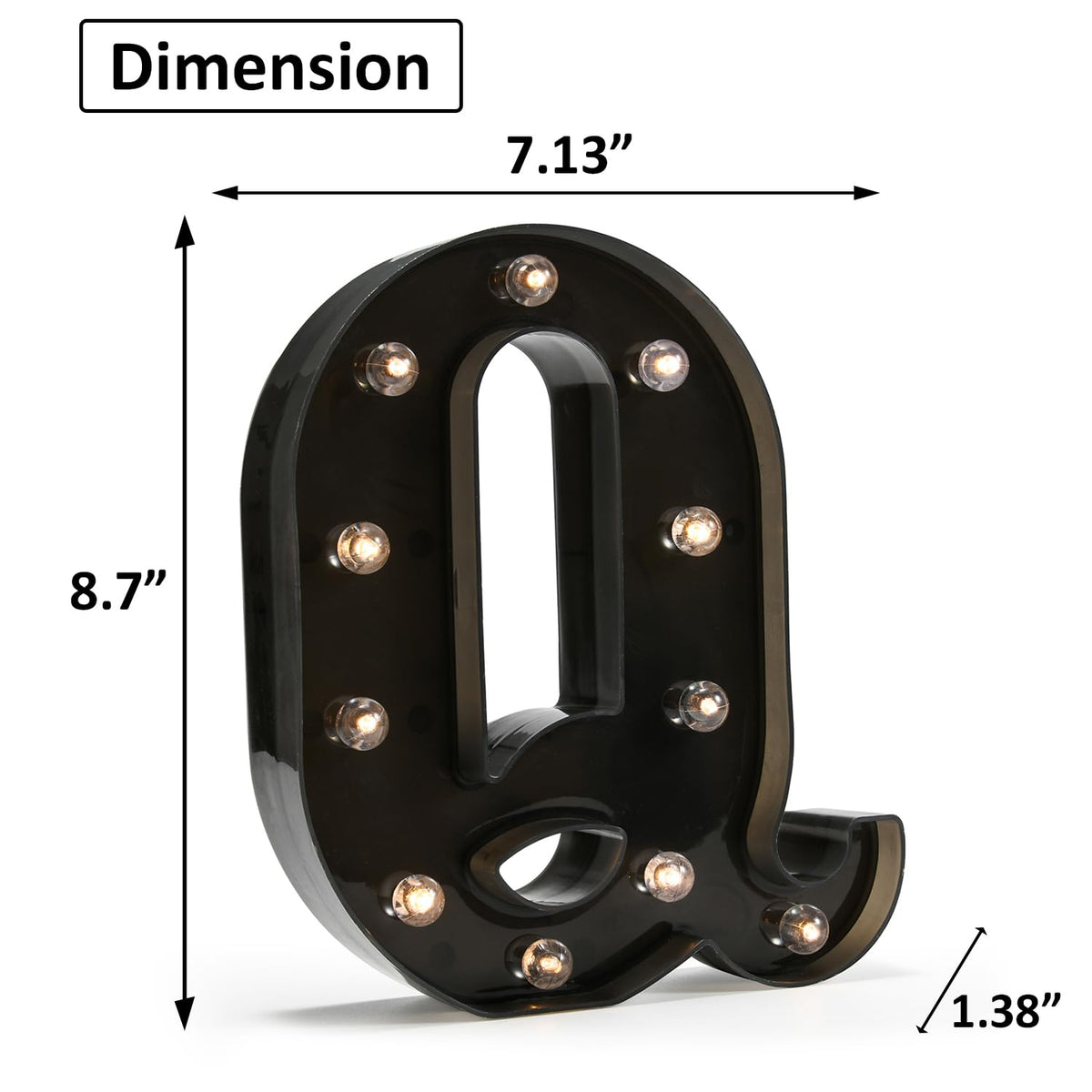 Light Up Black Alphabet Marquee Letters Sign LED Marquee Number Lights Sign for Night Light Home Bar Christmas Lamp Birthday Party Wedding Decoration Q