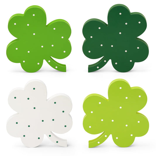 AKEROCK St Patricks Day Decor, Wooden Shamrock Decor for Table, Tiered Tray, Office Desk, Mantle Saint Patricks Day Decorations for the Home, 4 PCS Shamrock Decorations