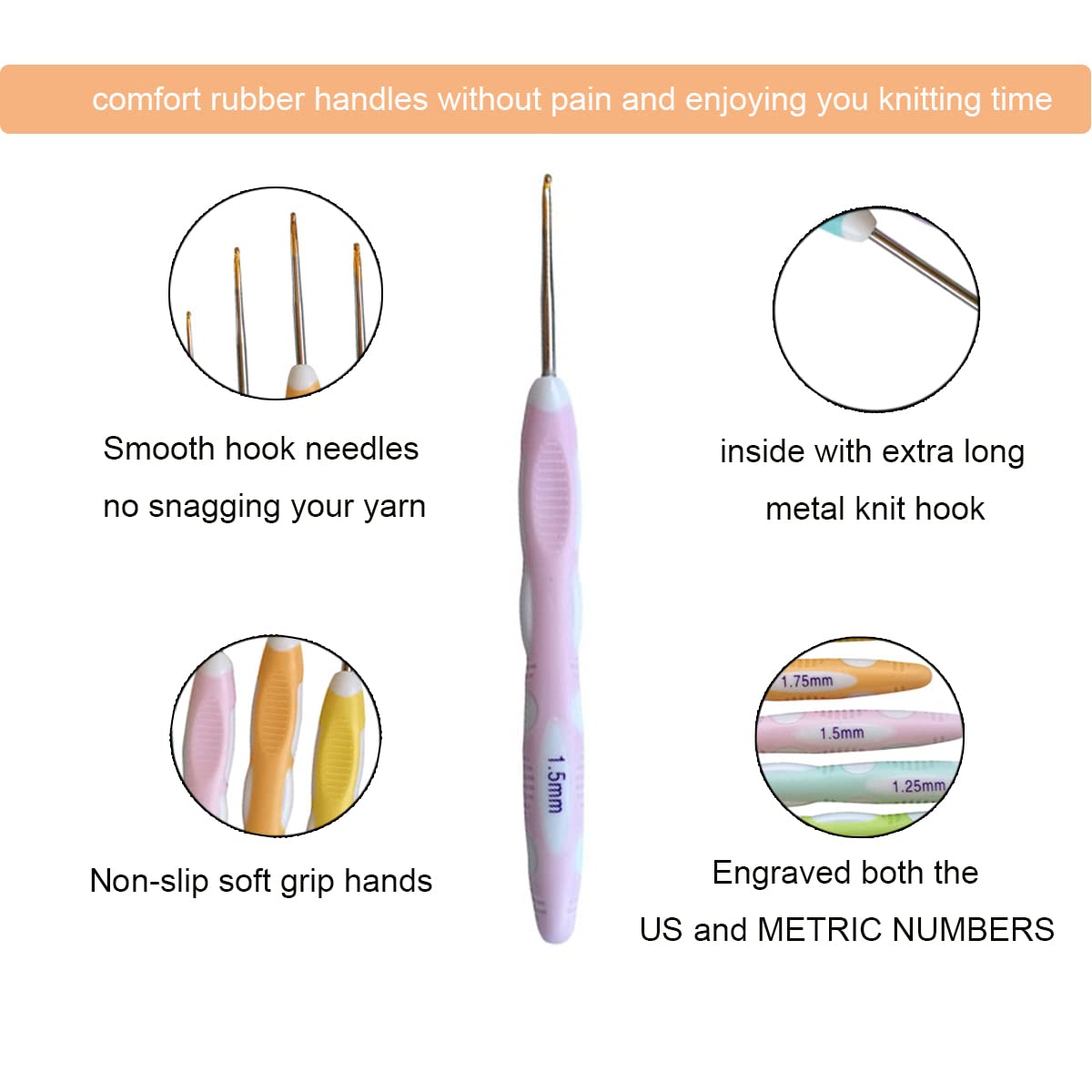 Latest Set of 27 PCS Small Size Crochet Hook Set with Case,Ergonomic Handle Crochet Hook Needles for Arthritic Hands, Thread Crochet Steel Lace Hooks Size 0.8mm to 2.75mm