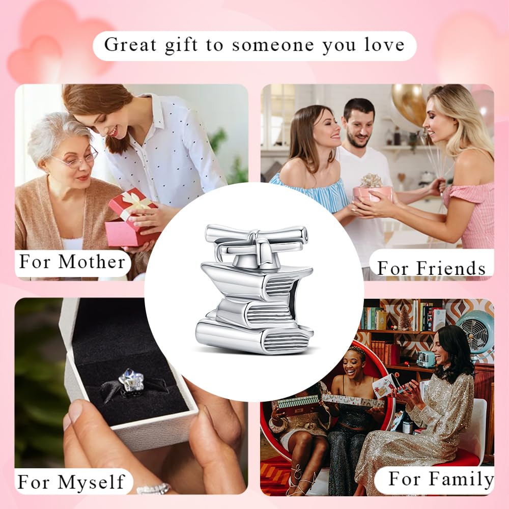 KEQ 2026 Graduation Cap Charms for Pandora Bracelets Necklace 925 Sterling Silver Bead for Daughter Granddaughter Graduation Pedant with 5A Cubic BBF Christmas Gift (Graduation Book)