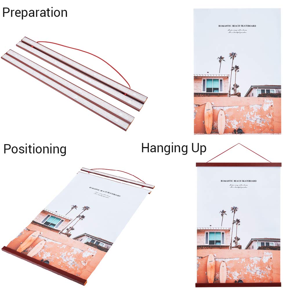 Benjia Magnetic Poster Hanger, 8x10 8x20 8x11 Poster Frame Wood Wooden Magnet Print Posters Dowel Scroll Hanger Hangers Hanging Kit for Walls Map Canvas Artwork (Mahogany, 8")