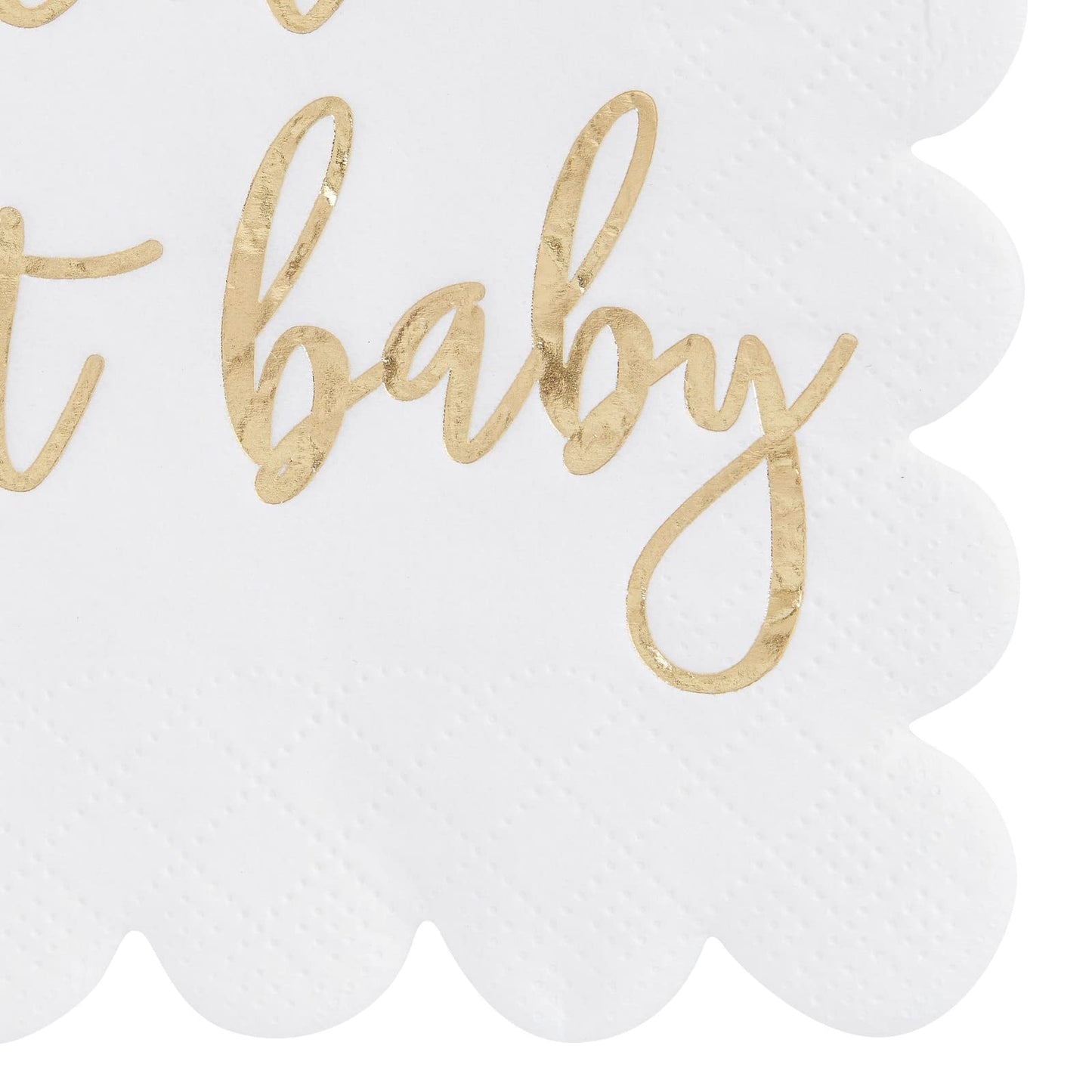 50 Pack 5x5 Inch White Scalloped Napkins with Gold Foil Hello Sweet Baby - Gender Neutral Baby Shower Napkins & Table Decor for Boy Girl Sprinkle Decorations