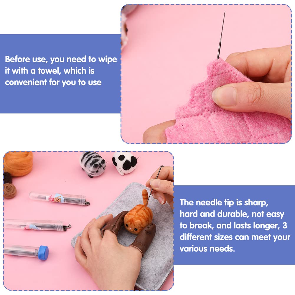Needle Felting Beginners Kit with Box,Needles Felting Supplies with 24Pcs Felting Needles,Felting Pad,Wool Roving,DIY Needle Felting Cat Dolls