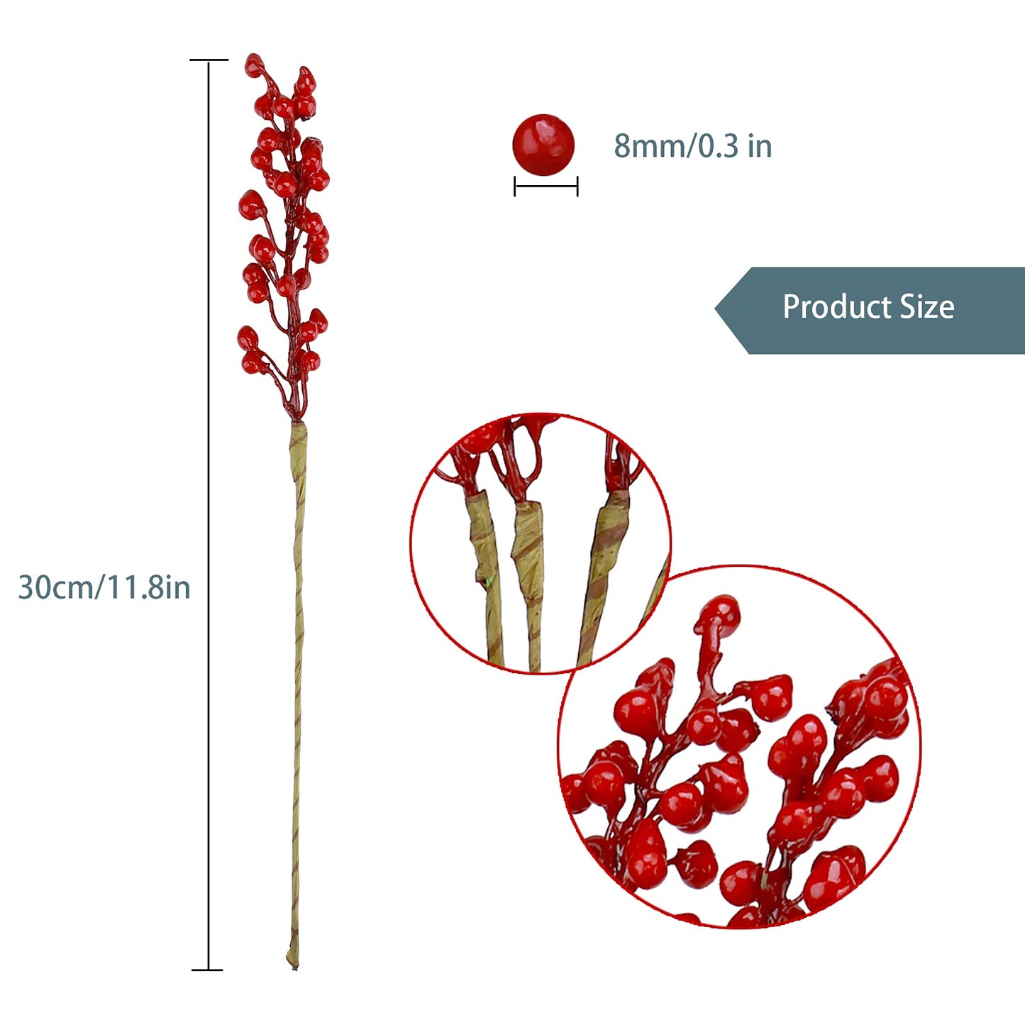 GREENTIME 16 Pack Artificial Red Berry Stems Holly for Christmas Tree Decorations for New Year's Eve Decor, Holiday and Home Crafts for Fall Thanksgiving Day