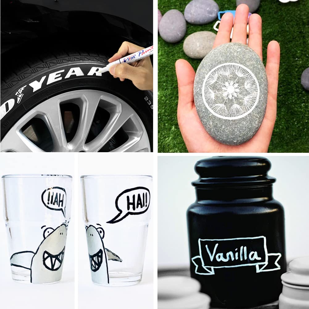 TFIVE White Paint Marker Paint Pens - 5 Pack Oil Based Permanent Marker Pen, Medium Tip, Waterproof & Quick Dry, for Office, Art projects, Rock Painting, Ceramic, Glass, Wood, Plastic, Metal, Canvas
