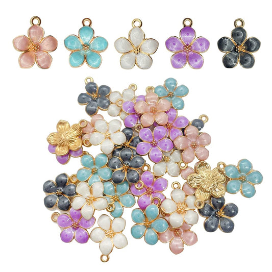 SSYHQAX 30 pcs Gold Plated Enamel Cherry Blossoms Flower Charms Pendan Cute Small Flower Pendants for Jewelry Making Kit Bracelet Necklace Earrings Keychain DIY Crafts Crafting(Cherry)