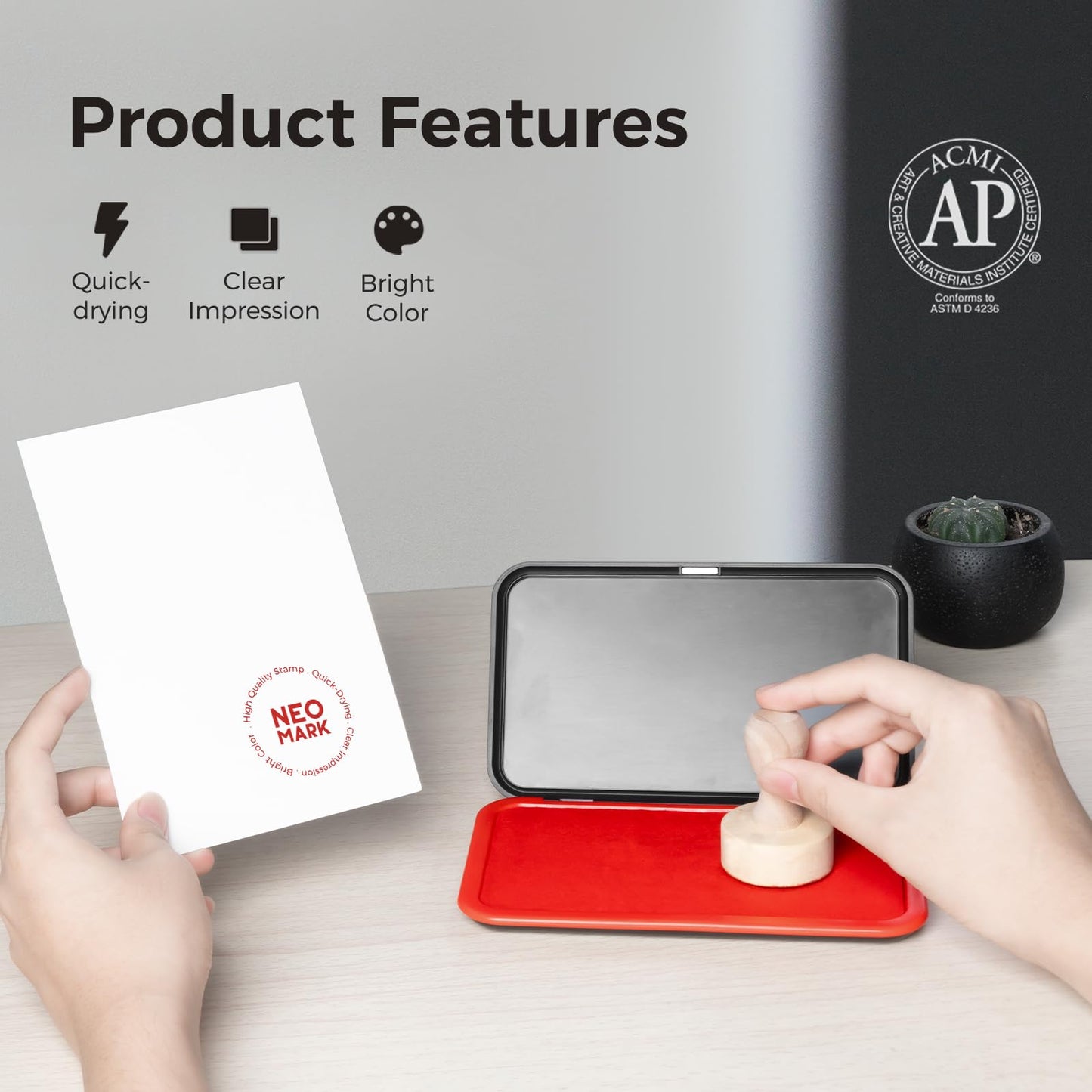 NEO MARK Large Stamp Pad Kit (1oz Ink Included) - 3.50"x 6.25", Magnetic Lid, Premium Quality Felt Stamp Pad (Red)