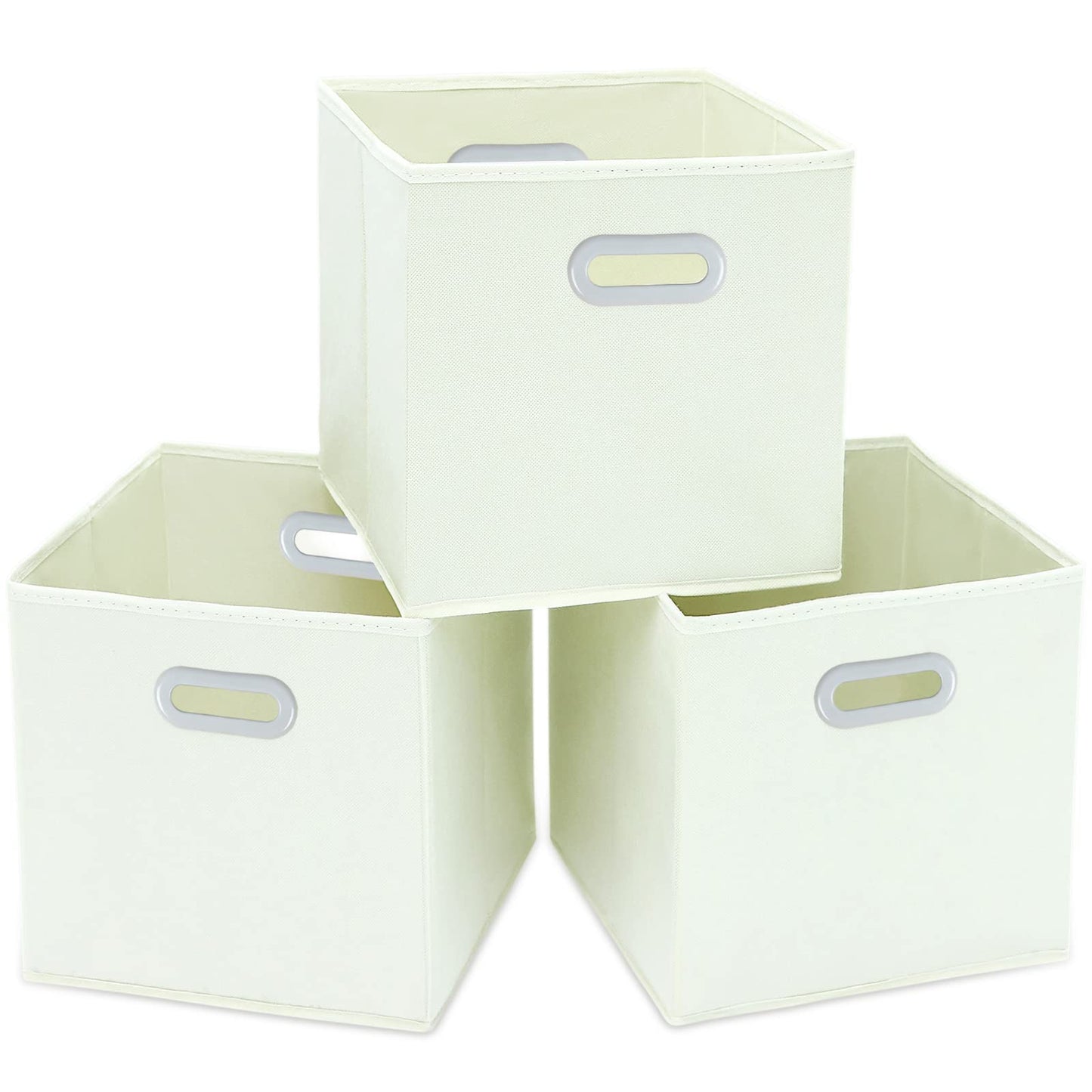 STOREONE Fabric Storage Bins Cubes Baskets Containers-(11X11X11) with Dual Handles Cube Storage Organizer Bins for Shelf Closet, Bedroom Organizers, Foldable Set of 3 (Creamy- White )