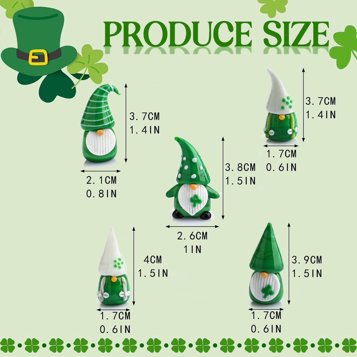 St Patrick's Day Gnomes Decorations 5Pcs Mini Blown Glass Gnomes Figurines Irish Green Clover Gnomes Figurines for Home Table, St Patrick's Day Ornaments