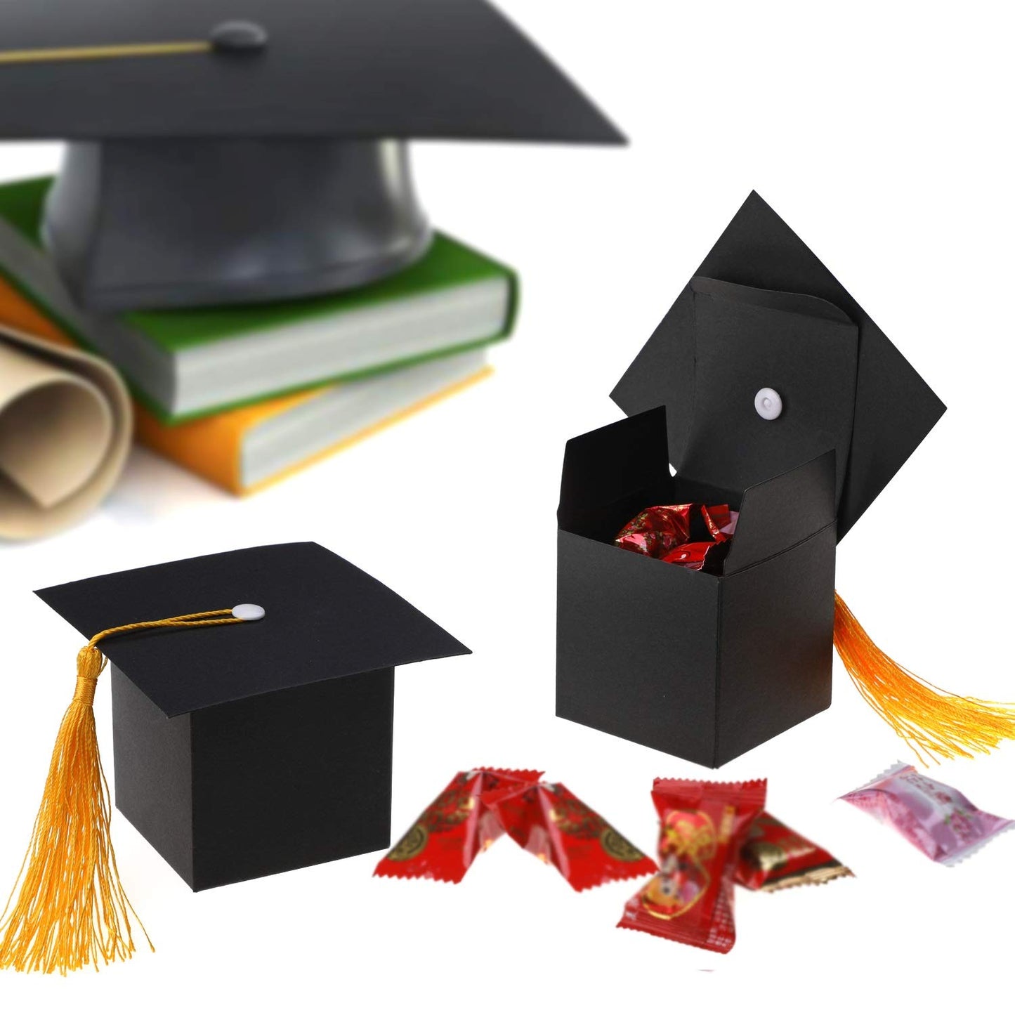 Konsait Graduation Decorations - 30PCS Grad Cap Box DIY Candy Boxes for Grad Party Favors