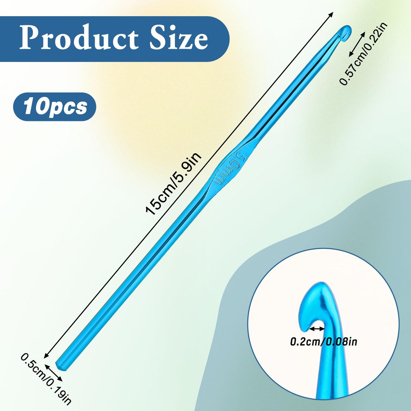 10Pcs 5mm Crochet Hook, Aluminum Knitting Needles Craft Yarn, Crochet Hook for DIY Craft, Gold Crochet Needles for Knitting Scarf(Blue)