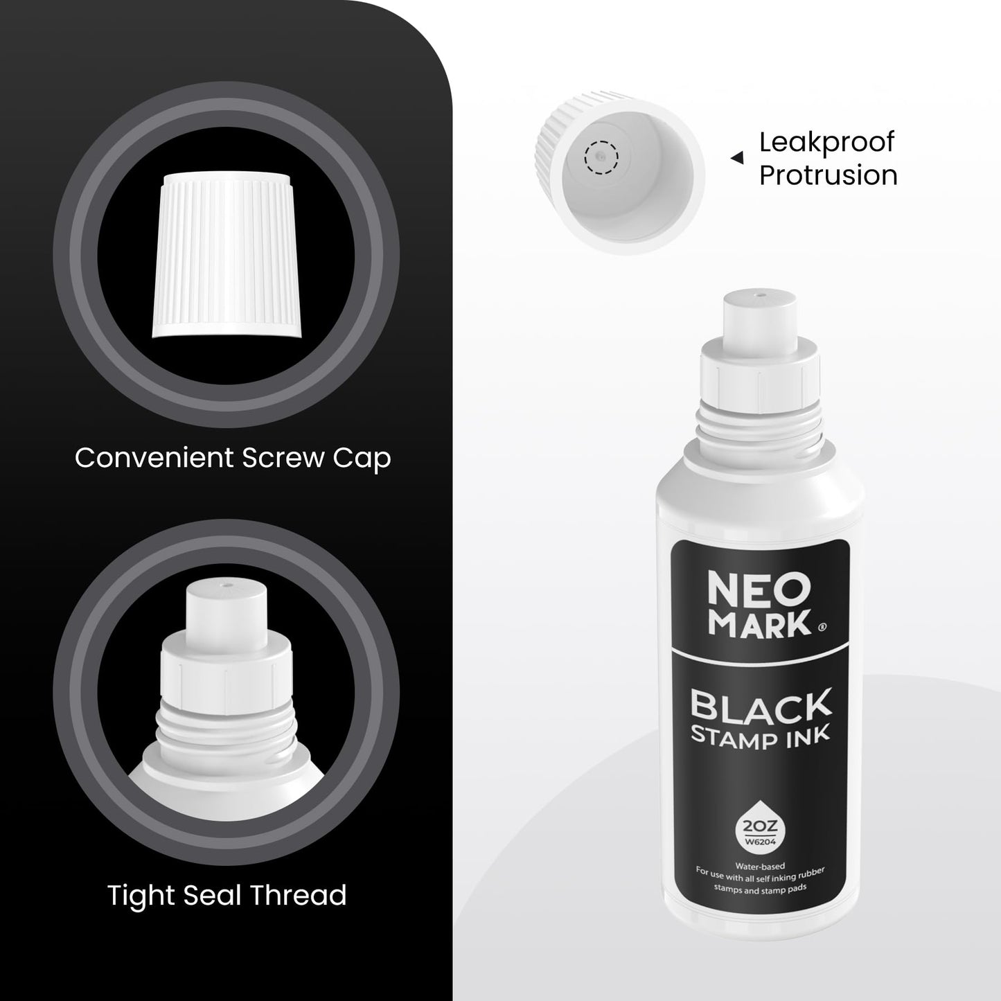 NEO MARK Premium Stamp Ink, Quick-Drying & AP-Certified Non-Toxic Refill Ink for Self-Inking Stamps, Date Stamps and Stamp Pads (Black, 2oz)