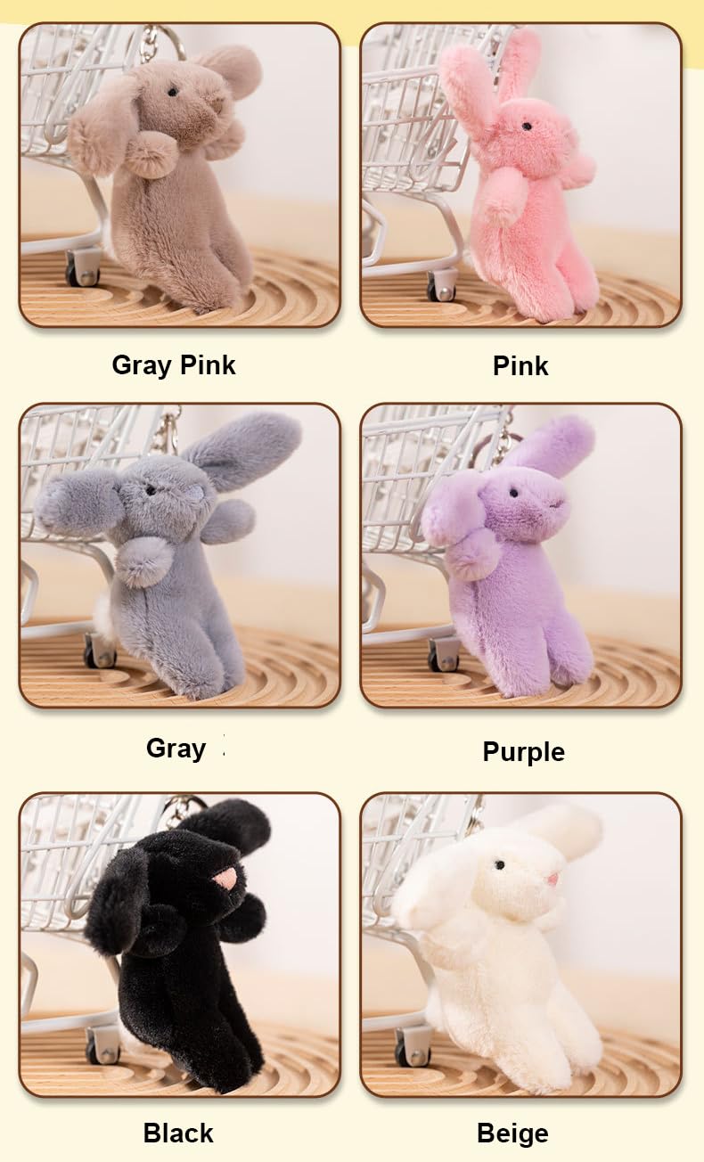 Miokkley Cute Bunny Plush Keychain for Purse, 3.5" Inch Mini Rabbit Keychain for Backpack Purse Charm Gift for Women (Light Gray)