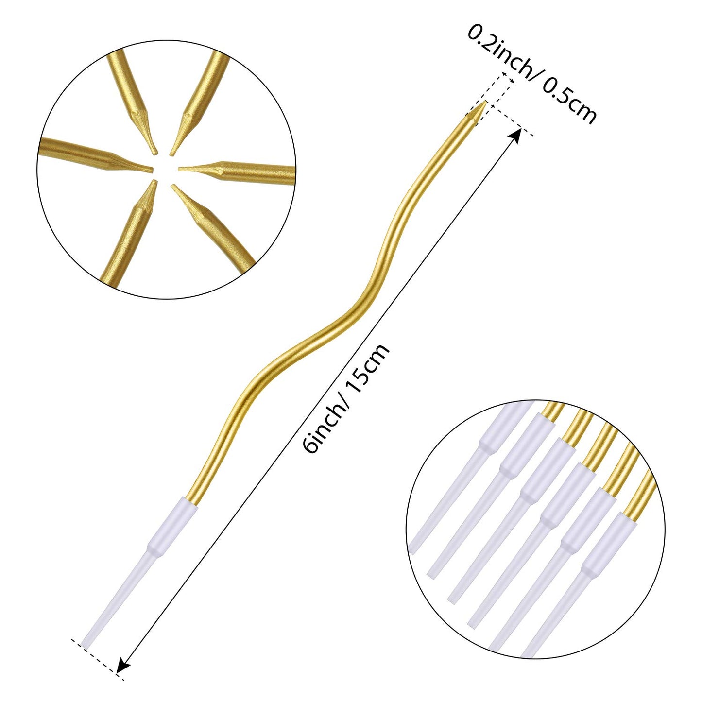 BBTO 12 Pcs Twisty Birthday Candles Spiral Metallic Cake Cupcake Candles Long Thin Coil Cake Candles with Holders for Birthday Wedding Party(Gold)