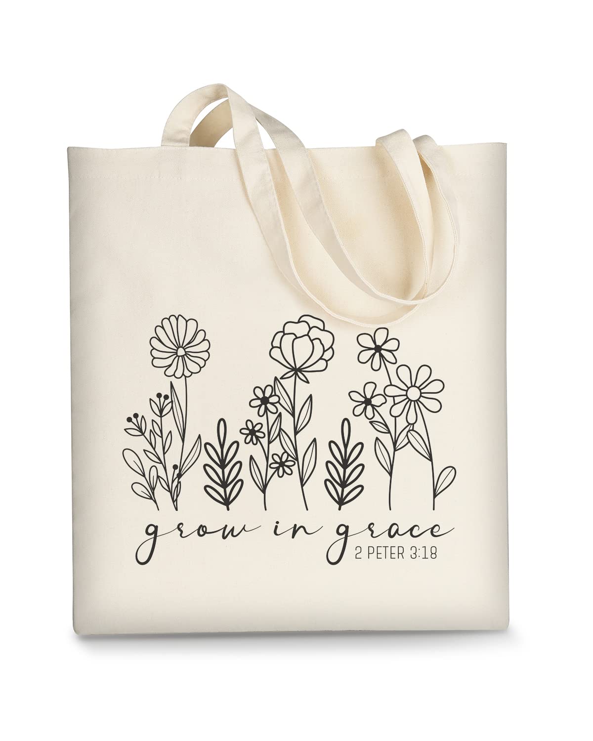 AUSVKAI Canvas Tote Bag Aesthetic for Women, Cute Trendy Grow in grace Reusable Cloth Cotton Bags with Handle for Grocery College Shopping Beach