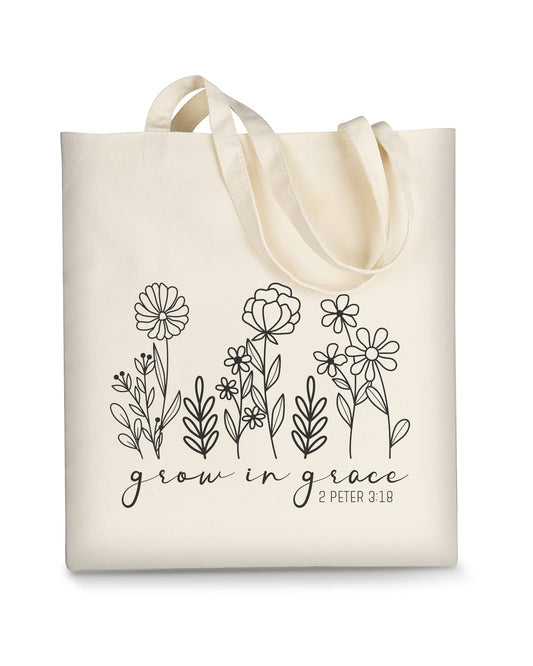 AUSVKAI Canvas Tote Bag Aesthetic for Women, Cute Trendy Grow in grace Reusable Cloth Cotton Bags with Handle for Grocery College Shopping Beach