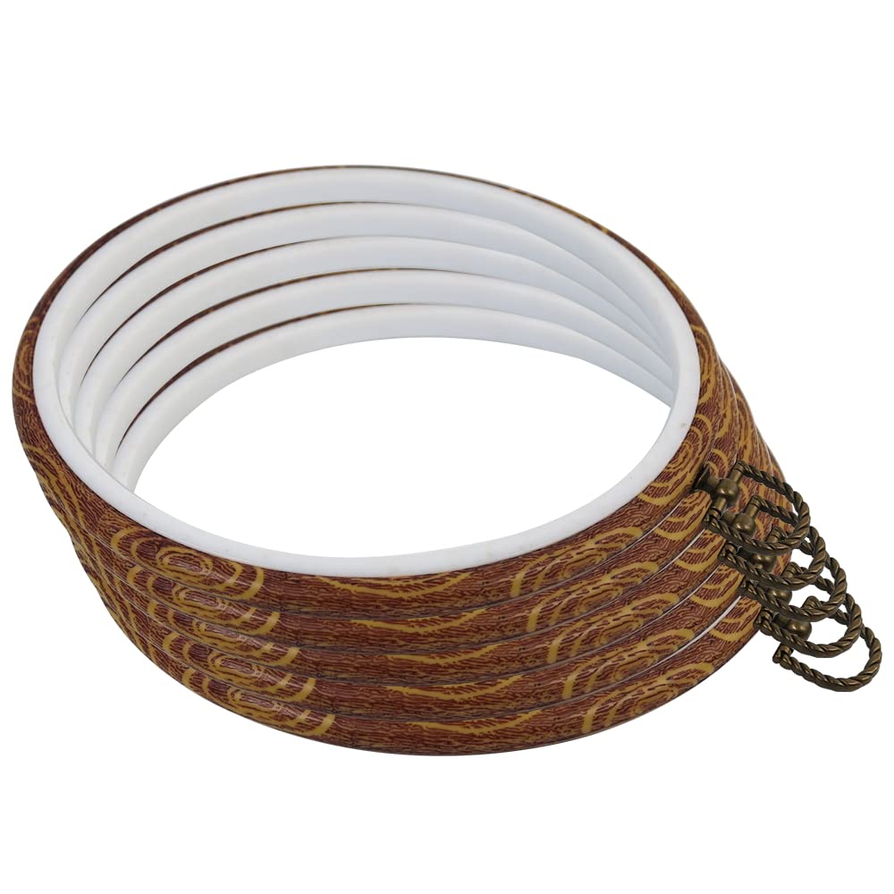 5 Pieces 8 Inch Round Embroidery Hoops, Imitated Wood Embroidery Hoop Frames for Display, Durable Cross Stitch Hoop for Hand Embroidery, Fabric Painting & Home Decorations