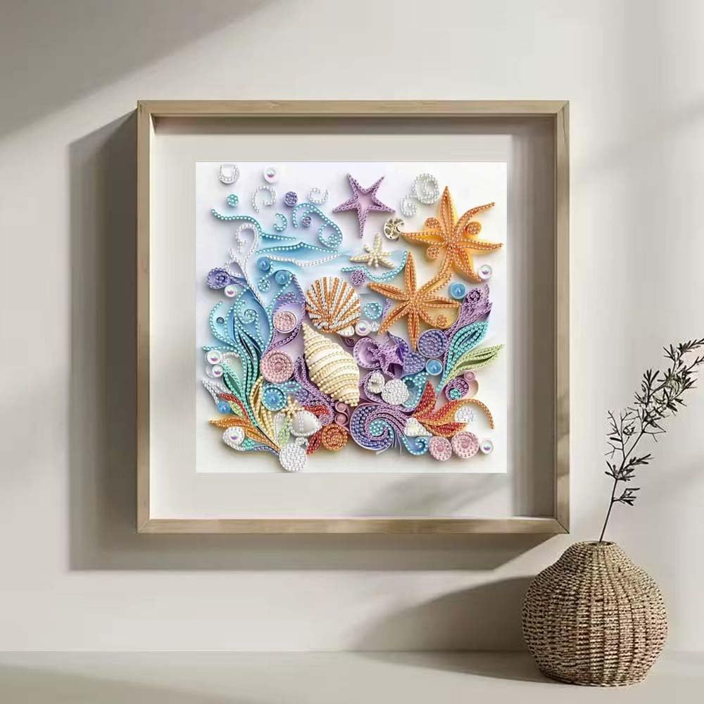 ZQEATRY Shell Starfish Diamond Art Kits for Adults,DIY Specail Shape Diamond Painting Kit for Adult Beginners, 5D Diamond Painting Crystal Rhinestones Art, Home Wall Decor 12 x 12inch
