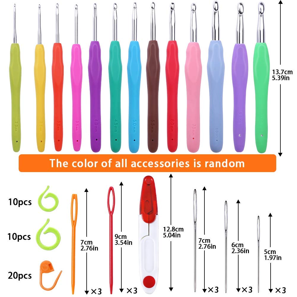 ZLULARY 77 Pcs Crochet Hook Set, Aluminum Ergonomic Crochet Hooks with Knitting Needles, Large Eye Blunt Needles, Colorful Crochet Needles, Plastic Stitch Markers, and Case