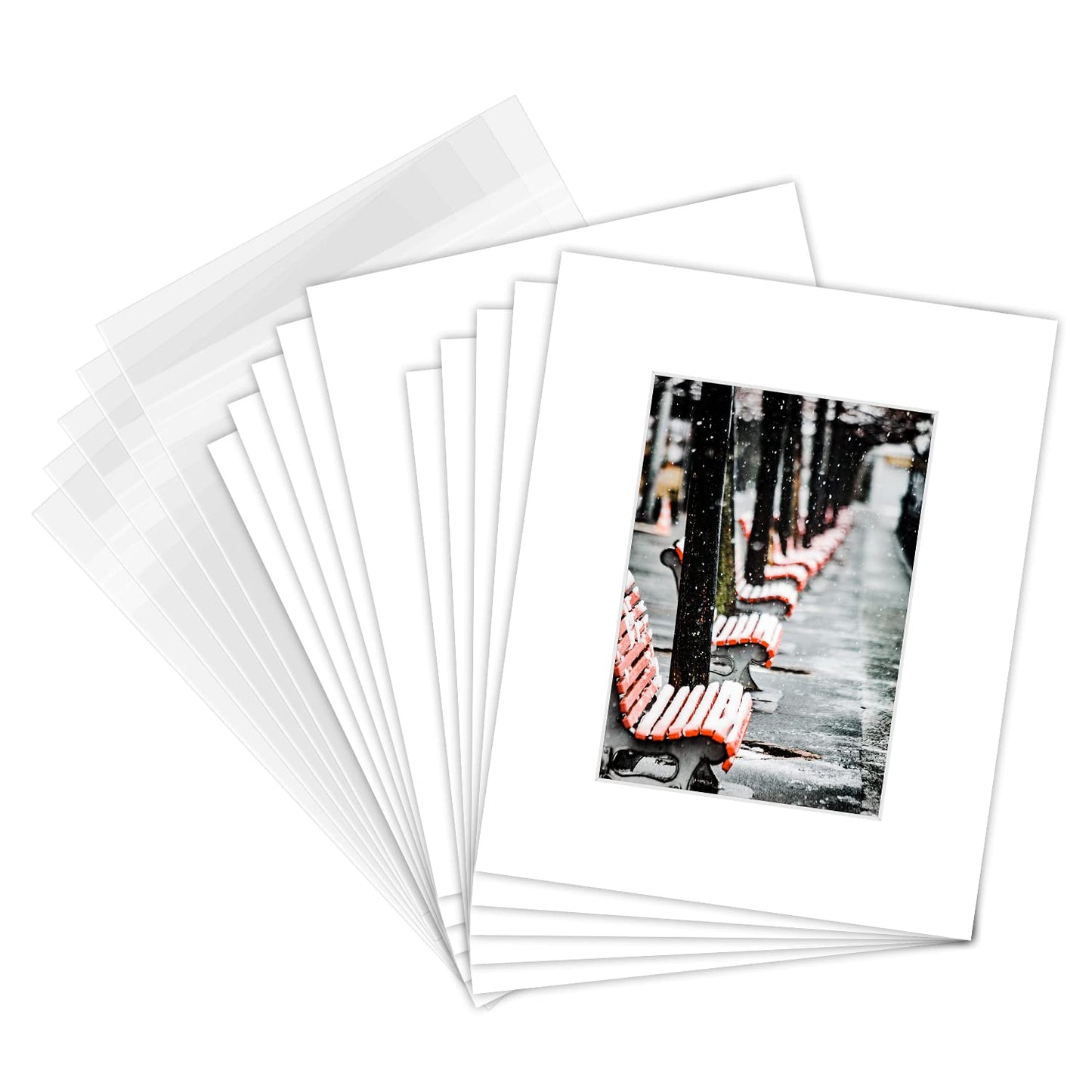 Golden State Art Pack of 50 8x10 White Picture Mats Mattes with White Core Bevel Cut for 5x7 Photo + Backing + Bags