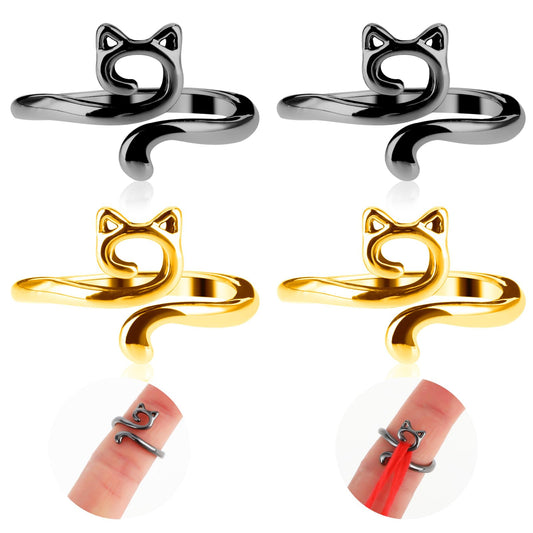 Knitting Crochet Loop Ring for Fingers Metal Open Yarn Guide Crochet Rings Adjustable Braided Faster Knitting Thimbles Holders Accessories (2Black,2Gold)