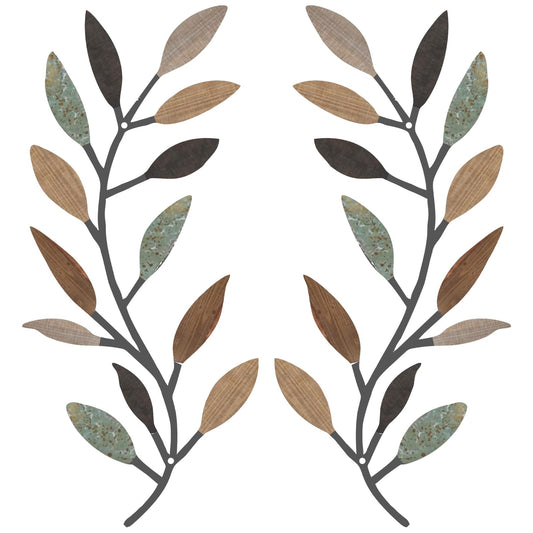 2 Pieces Metal Tree Leaf Wall Decor Vine Olive Branch Leaf Wall Art Living Room, Hallway Wall Decor Outdoor Decoration(Classic Color)