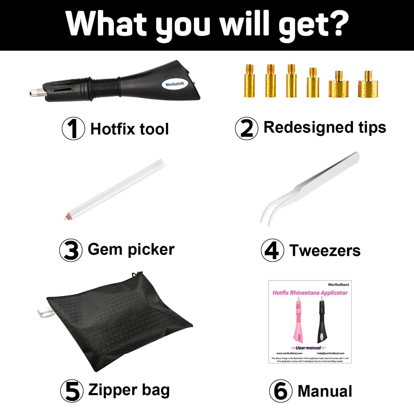 Worthofbest Hotfix Applicator Tool, Hot Fix Tool, Hotfix Rhinestones Applicator, Bedazzler, Hot Fix Applicator Tool Kit for Clothes, Fabric, Cardstock, Leather, Wood and Make Snowglobe Tumbler Holes