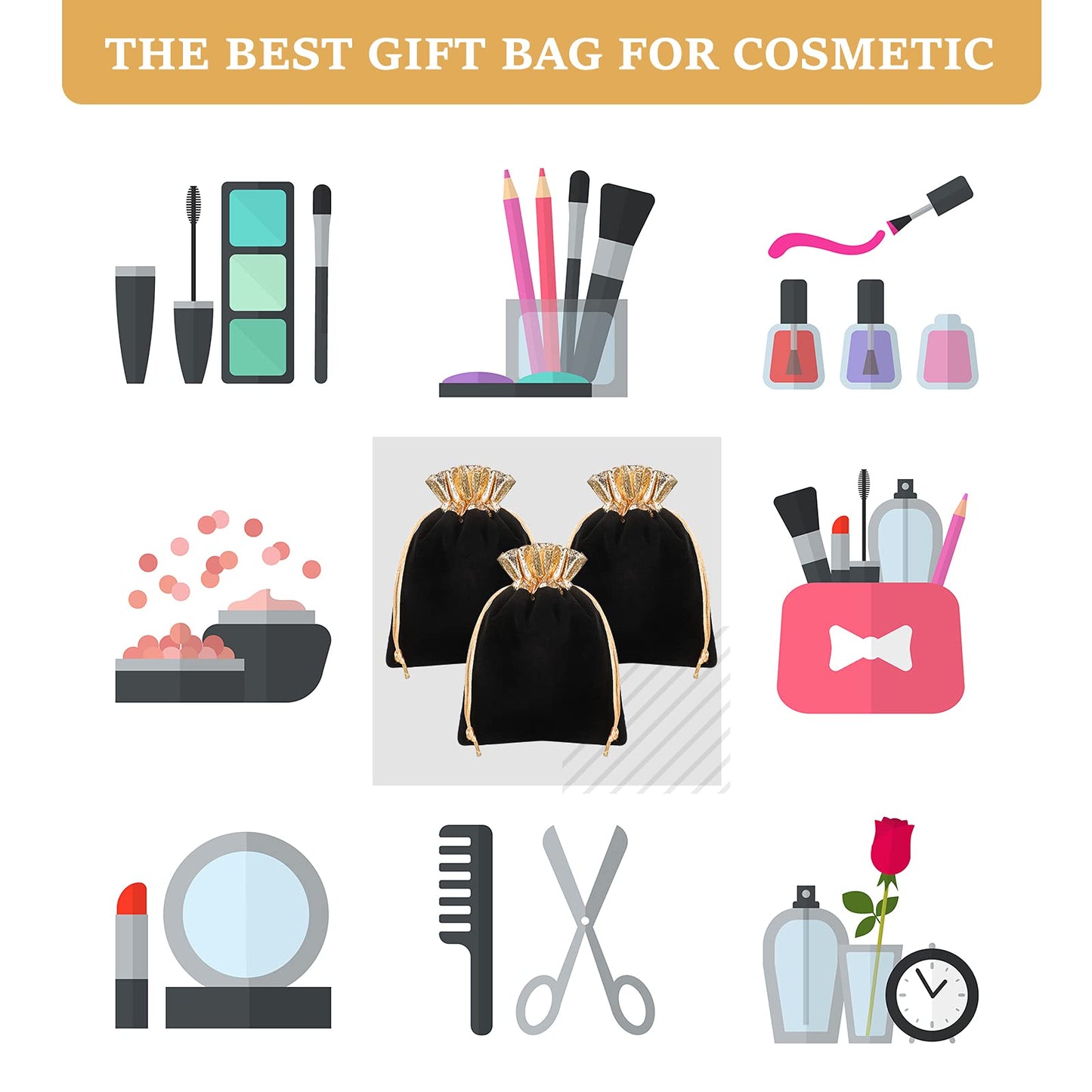 30 Pcs Velvet Drawstrings Gift Bags 6 x 5 Inch Jewelry Pouches Drawstring Candy Bags Bolsitas para Recuerdos Velvet Party Favors Present Pouch for Valentine's Day Christmas(Black)