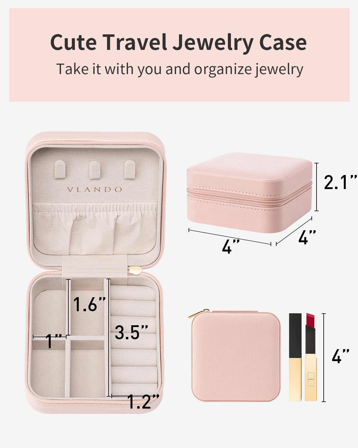 Travel Jewelry Case - Mothers Day Gifts for Her - Small Jewelry Travel Organizer Box Travel Essentials Gift for Teen Girl Women - Pink