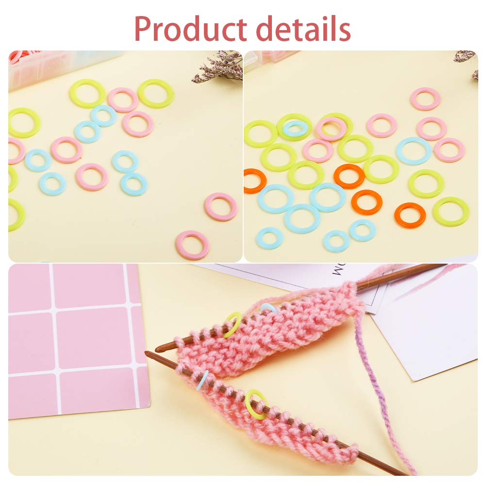 LUNARM 180 Pieces Knit Knitting Random Colored Stitch Markers Rings(S/M/L), Crochet Locking Stitch Markers Knitting Stitch Counter Needle Clip with Storage Box