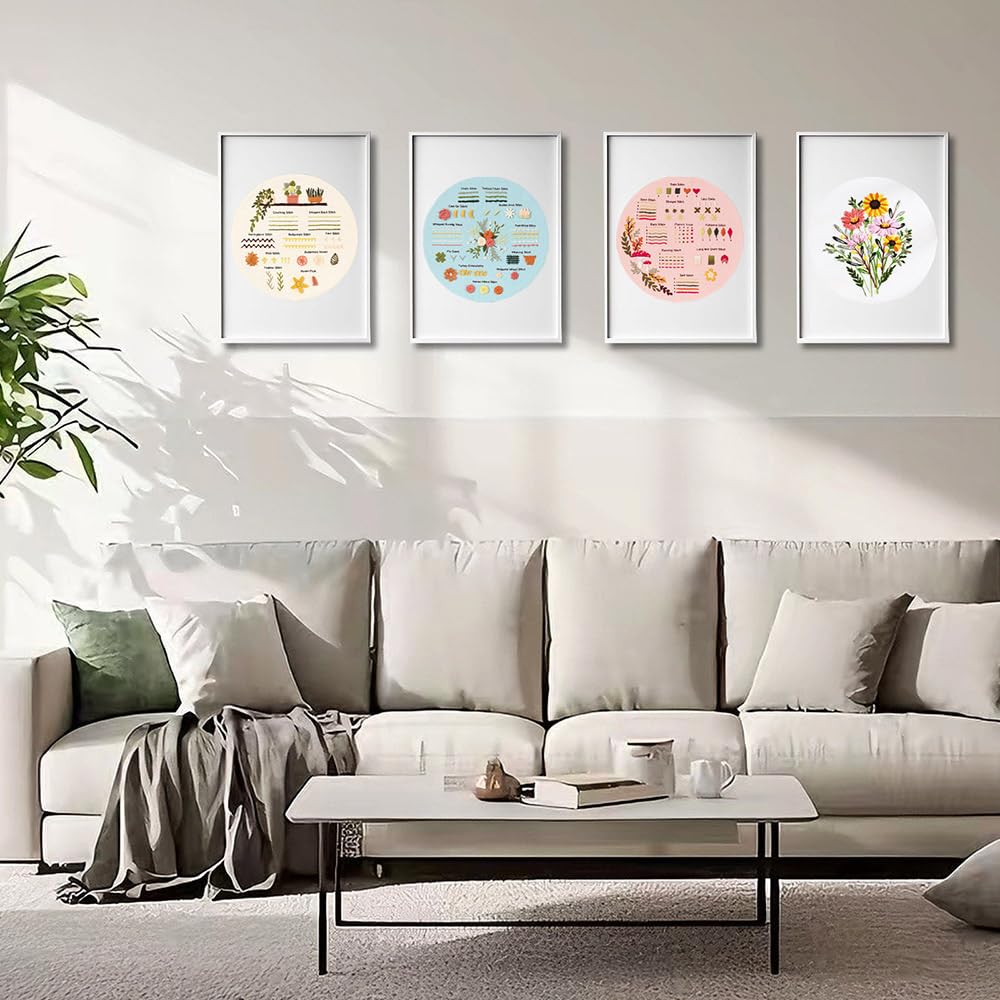 Hand Embroidery Kit for Beginners, 4 Sets Learn to Floral Patterns Simple Beginner Starter kit for Adults, 33 Stitches Easy Embroidery Practice Kit, 7.8inch Hoop