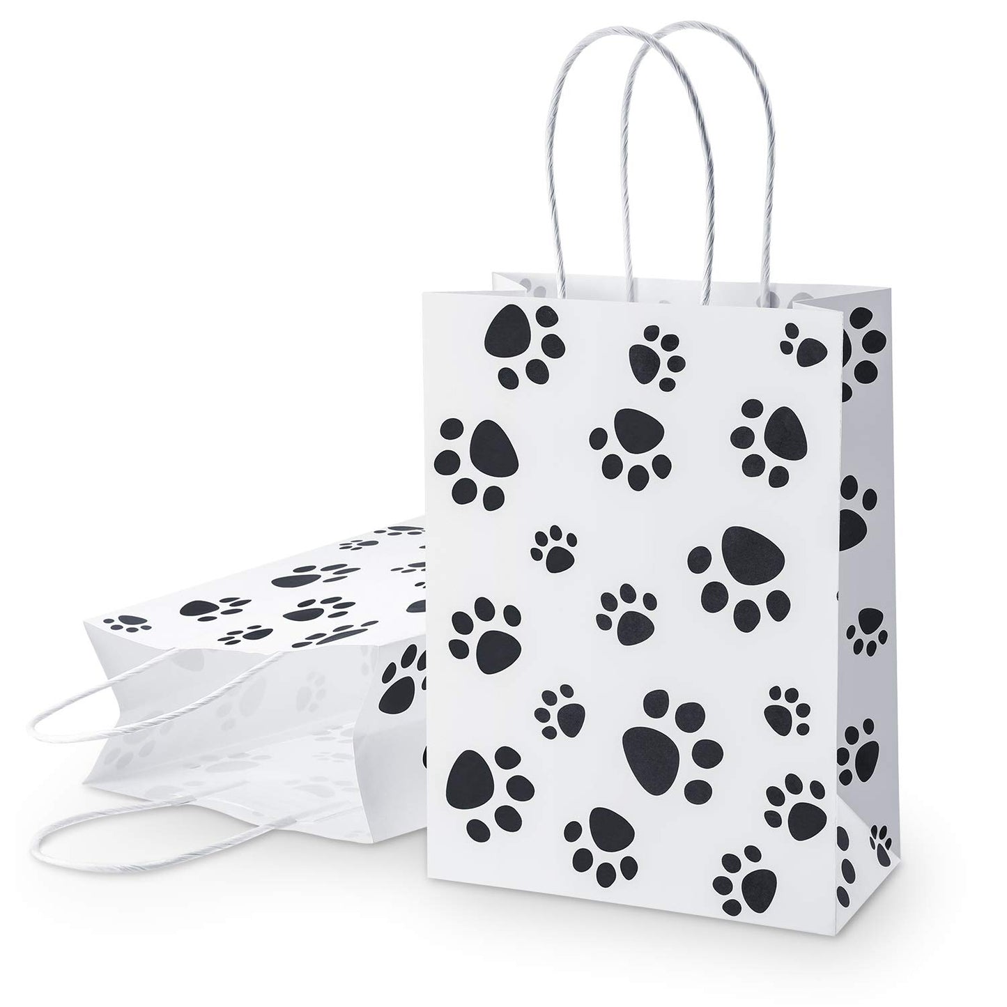 Blulu 20 Pcs Puppy Dog Paw Print Gift Bags with Paper Twist Handles, Dog Gift Bags Paper Paw Print Treat Goodie Bags for PET Treat Party Favor, 6.3 x 3.1 x 8.6 Inch (White Backing)
