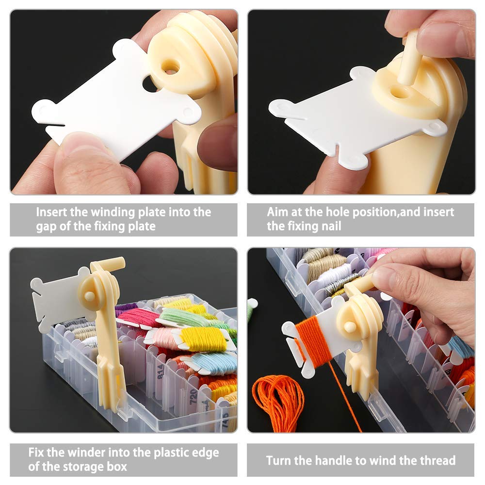 Epesl Embroidery Floss Organizer Box Tools - Bobbin Winder, 1 Removable 36 Compartments with 120 Floss Bobbins and Stickers for Craft DIY Cross Stitch Thread Sewing Bead Jewelry Diamonds Storage